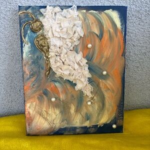 Abstract Textured Canvas Art in Blue and Gold